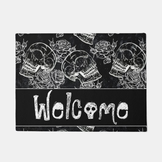 Skull Roos Chalk | Funky Gothic Grunge Welcome Deurmat (Voorkant)