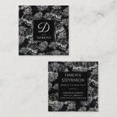 Skull Roos Chalk | Monogram Funky Gothic Grunge Vierkante Visitekaartje (Voorkant / Achterkant)