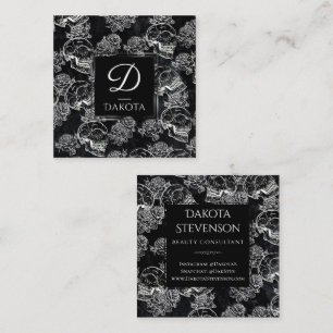 Skull Roos Chalk Monogram Funky Gothic Grunge Vierkante Visitekaartje