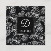 Skull Roos Chalk | Monogram Funky Gothic Grunge Vierkante Visitekaartje (Voorkant)