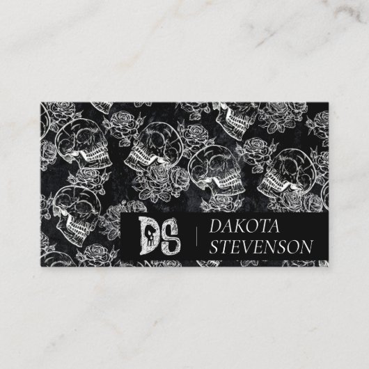 Skull Roos Chalk | Monogram Funky Gothic Grunge Visitekaartje (Voorkant)