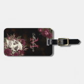 Skull Roos Monogram Name Burgundy Grunge Dark Bagagelabel (Voorkant horizontaal)