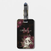 Skull Roos Monogram Name Burgundy Grunge Dark Bagagelabel (Achterkant verticaal)