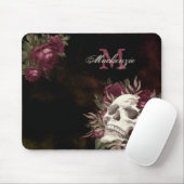 Skull Roos Monogram Name Burgundy Grunge Dark Muismat (Met muis)