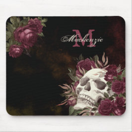Skull Roos Monogram Name Burgundy Grunge Dark Muismat