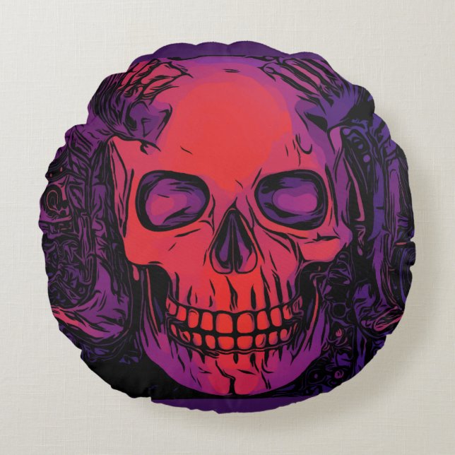 Skull Round Pillow Rond Kussen (Voorkant)