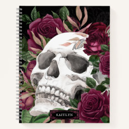 Skull Rozen Burgundy Black, gepersonaliseerd Notitieboek