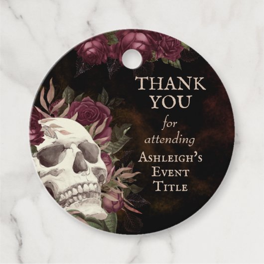 Skull Rozen Burgundy Black Grunge DANK JE VOOR Bedankjes Labels (Voorkant)