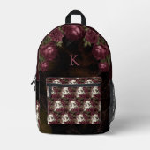 Skull Rozen Burgundy Black Pattern, gepersonalisee Bedrukte Rugzak (Voorkant)