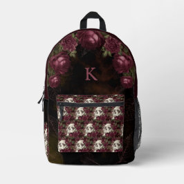Skull Rozen Burgundy Black Pattern, gepersonalisee Bedrukte Rugzak
