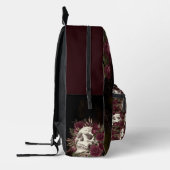 Skull Rozen Burgundy Black Pattern, gepersonalisee Bedrukte Rugzak (Links)