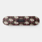 Skull Rozen Burgundy Black Pattern, gepersonalisee Persoonlijk Skateboard (Horizontaal)