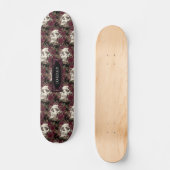 Skull Rozen Burgundy Black Pattern, gepersonalisee Persoonlijk Skateboard (Voorkant)