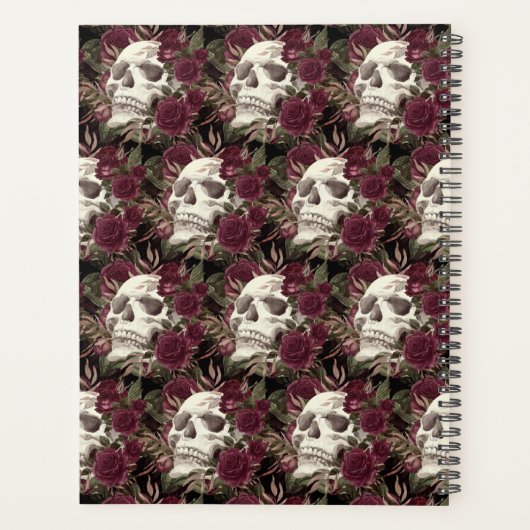 Skull Rozen Burgundy Black Pattern, gepersonalisee Planner (Achterkant)