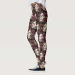 Skull Rozen Burgundy Black Pattern Personalized Sk Leggings<br><div class="desc">Het ontwerp van het patroon van rozen en vellen met een schedel van de waterverf en rozen van de Bourgogne tegen een editable zwarte achtergrond. BIJSTAND: Neem contact op met de ontwerper VOORDAT u via het tabblad Zazzle Chat MESSAGE (Zazzle Chat MESSAGE) hieronder of stuur een e-mail naar makeitaboutyoustore@gmail.com voor...</div>