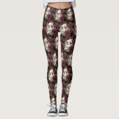 Skull Rozen Burgundy Black Pattern Personalized Sk Leggings (Voorkant)