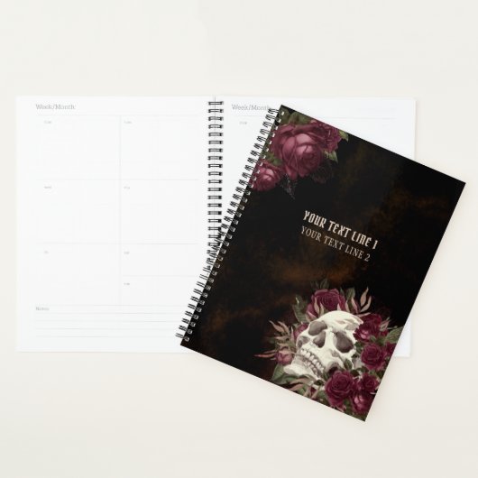 Skull Rozen Burgundy Dark Grunge Persoonlijk Planner (Display)