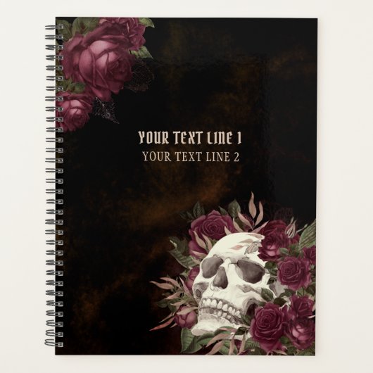 Skull Rozen Burgundy Dark Grunge Persoonlijk Planner (Voorkant)