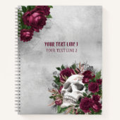 Skull Rozen Burgundy Gray Grunge Persoonlijk Notitieboek (Voorkant)