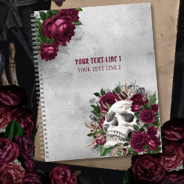 Skull Rozen Burgundy Gray Grunge Persoonlijk Notitieboek