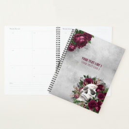 Skull Rozen Burgundy Gray Grunge Persoonlijk Planner