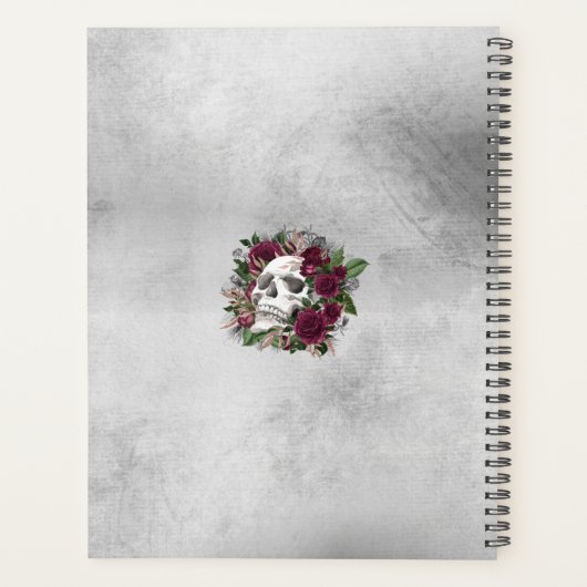 Skull Rozen Burgundy Gray Grunge Persoonlijk Planner (Achterkant)
