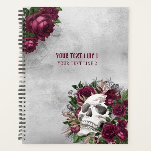 Skull Rozen Burgundy Gray Grunge Persoonlijk Planner (Voorkant)