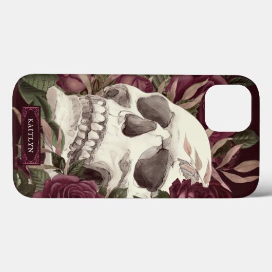 Skull Rozen Burgundy Persoonlijk Case-Mate iPhone Case (Achterkant (horizontaal))