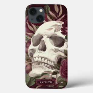 Skull Rozen Burgundy Persoonlijk Case-Mate iPhone Case