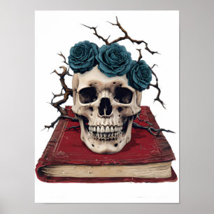 Skull & Rozen op het boek - Gothic Literary Art Po Poster