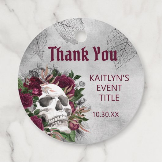 Skull Rozen Silver Grey Hartelijk dank Bedankjes Labels (Achterkant)