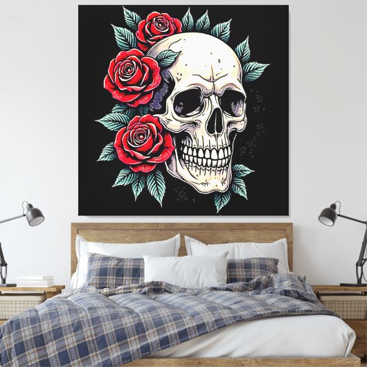 Skull Rozen Tattoo Art Canvas Afdruk (Insitu (Slaapkamer))