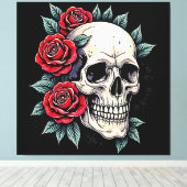 Skull Rozen Tattoo Art Canvas Afdruk (Insitu (Houten vloer))