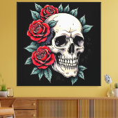 Skull Rozen Tattoo Art Canvas Afdruk (Insitu (Woonkamer))