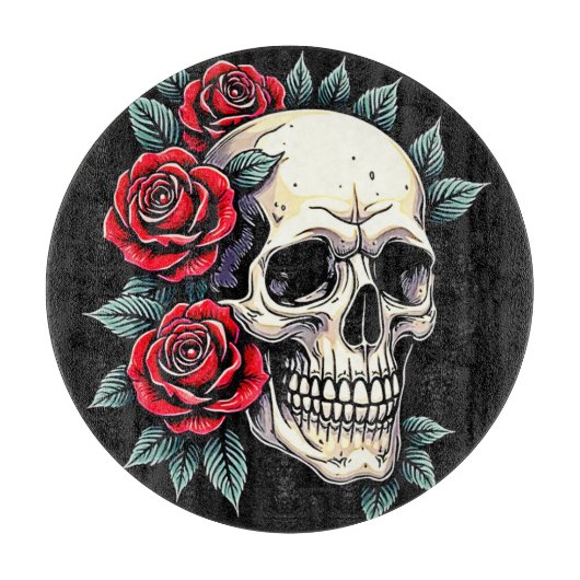 Skull Rozen Tattoo Art Snijplank (Voorkant)