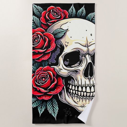 Skull Rozen Tattoo Art Strandlaken (Voorkant)
