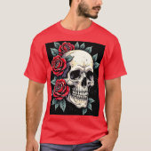 Skull Rozen Tattoo Art T-shirt (Voorkant)