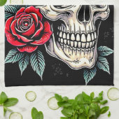 Skull Rozen Tattoo Art Theedoek (Gevouwen)