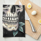 Skull Rozen Tattoo Art Theedoek (Quarter Fold)