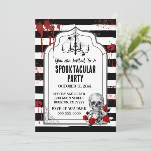 Skull & Rozen Uitnodiging (Staand voorkant)