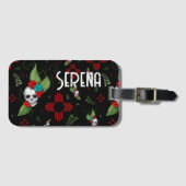Skull Rozen Zia Sun Greenery Zwart Nieuw Mexico Bagagelabel (Voorkant (horizontaal))