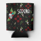 Skull Rozen Zia Sun Greenery Zwart Nieuw Mexico Blikjeskoeler (Voorkant)