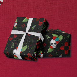 Skull Rozen Zia Sun Greenery Zwart Nieuw Mexico Cadeaupapier