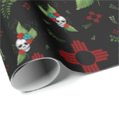 Skull Rozen Zia Sun Greenery Zwart Nieuw Mexico Cadeaupapier (Rol Hoek)