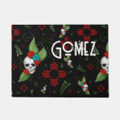 Skull Rozen Zia Sun Greenery Zwart Nieuw Mexico Deurmat (Voorkant)