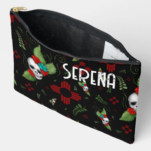 Skull Rozen Zia Sun Greenery Zwart Nieuw Mexico Etui (Open)