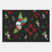 Skull Rozen Zia Sun Greenery Zwart Nieuw Mexico Inpakpapier Vel (Voorkant)