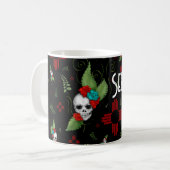 Skull Rozen Zia Sun Greenery Zwart Nieuw Mexico Koffiemok (Voorkant links)