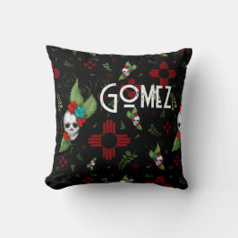 Skull Rozen Zia Sun Greenery Zwart Nieuw Mexico Kussen