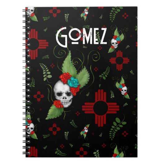 Skull Rozen Zia Sun Greenery Zwart Nieuw Mexico Notitieboek (Voorkant)